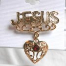 Jesus Heart Red Fashion Brooch Broach Pin Gold Tone Religious Spiritual