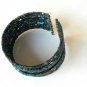 Metallic Blue Seed Bead Wire Wrap Cuff Bracelet