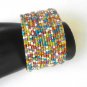 Multi Color Gold Tone Seed Bead Wire Wrap Cuff Bracelet