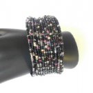 Black Pink Silver Tone Seed Bead Wire Wrap Cuff Bracelet