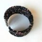 Black Pink Silver Tone Seed Bead Wire Wrap Cuff Bracelet