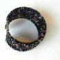 Black Pink Silver Tone Seed Bead Wire Wrap Cuff Bracelet