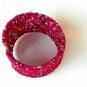 Hot Pink Black Silver Tone Seed Bead Wire Wrap Cuff Bracelet