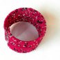 Hot Pink Black Silver Tone Seed Bead Wire Wrap Cuff Bracelet