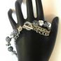 Black Silver Tone Faceted  Bead Bracelet Polka Dots Chains
