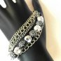 Black Silver Tone Faceted  Bead Bracelet Polka Dots Chains