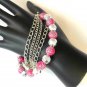 Pink Silver Tone Faceted Bead Bracelet Polka Dots Chains