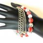 Red Silver Tone Faceted  Bead Bracelet Polka Dots Chains