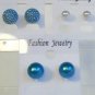 Lot 3 Blue White Stud Pearl Tone Earrings