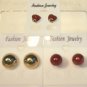 Lot 3 Red Stud Sparkle Heart Gold Tone Earrings
