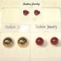 Lot 3 Red Stud Sparkle Heart Gold Tone Earrings