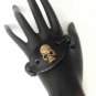 Black Hemp Leather Bracelet Gold Tone Skull Sex Pot