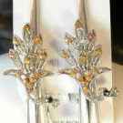 Yellow Amber Rhinestone Studded Peacock Salon Hair Clip Silver Tone Set 2