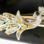Yellow Amber Rhinestone Studded Peacock Salon Hair Clip Silver Tone Set 2
