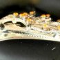 Yellow Amber Rhinestone Studded Peacock Salon Hair Clip Silver Tone Set 2
