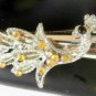 Yellow Amber Rhinestone Studded Peacock Salon Hair Clip Silver Tone Set 2