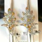 Yellow Amber Rhinestone Studded Peacock Salon Hair Clip Silver Tone Set 2