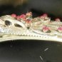Pink Rhinestone Studded Peacock Salon Hair Clip Barrette Silver Tone Set 2