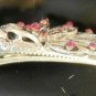 Pink Rhinestone Studded Peacock Salon Hair Clip Barrette Silver Tone Set 2