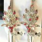 Pink Rhinestone Studded Peacock Salon Hair Clip Barrette Silver Tone Set 2