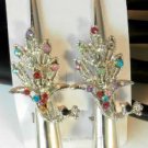 Multi Color Rhinestone Studded Peacock Salon Hair Clip Silver Tone Set 2