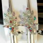 Multi Color Rhinestone Studded Peacock Salon Hair Clip Silver Tone Set 2