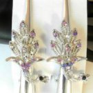 Purple Rhinestone Studded Peacock Salon Hair Clip Barrette Silver Tone Set 2