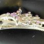 Purple Rhinestone Studded Peacock Salon Hair Clip Barrette Silver Tone Set 2