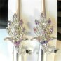 Purple Rhinestone Studded Peacock Salon Hair Clip Barrette Silver Tone Set 2