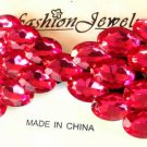 Large Oval Hot Pink Rhinestone Studded Hair Bow Alligator Clip Barrette