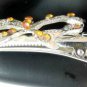Orange Rhinestone Bow Alligator Hair Clip Barrette Silver Tone Set 2