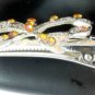 Orange Rhinestone Bow Alligator Hair Clip Barrette Silver Tone Set 2