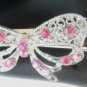 Pink Rhinestone Bow Alligator Hair Clip Barrette Silver Tone Set 2