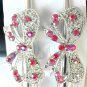 Pink Rhinestone Bow Alligator Hair Clip Barrette Silver Tone Set 2