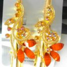 Orange Acrylic Rhinestone Salon Alligator Hair Clip Barrette Gold Tone Set 2