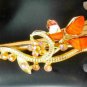 Orange Acrylic Rhinestone Salon Alligator Hair Clip Barrette Gold Tone Set 2