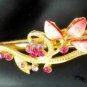 Pink Acrylic Rhinestone Salon Alligator Hair Clip Barrette Gold Tone Set 2