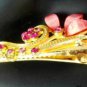 Pink Acrylic Rhinestone Salon Alligator Hair Clip Barrette Gold Tone Set 2