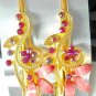 Pink Acrylic Rhinestone Salon Alligator Hair Clip Barrette Gold Tone Set 2