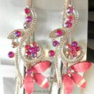 Pink Acrylic Rhinestone Salon Alligator Hair Clip Barrette Silver Tone Set 2