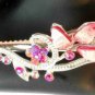 Pink Acrylic Rhinestone Salon Alligator Hair Clip Barrette Silver Tone Set 2