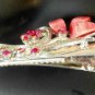 Pink Acrylic Rhinestone Salon Alligator Hair Clip Barrette Silver Tone Set 2