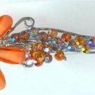Orange Acrylic Flower Rhinestone 5" Salon Hair Clip Alligator Barrette Gorgeous!