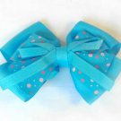 Bright Blue Hair Bow Pink Polka Dots Alligator Clip Barrette