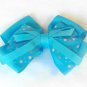 Bright Blue Hair Bow Pink Polka Dots Alligator Clip Barrette