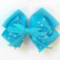 Bright Blue Hair Bow Pink Polka Dots Alligator Clip Barrette