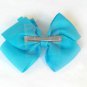 Bright Blue Hair Bow Pink Polka Dots Alligator Clip Barrette