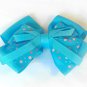 Bright Blue Hair Bow Pink Polka Dots Alligator Clip Barrette