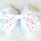 White Hair Bow Pink Polka Dots Alligator Clip Barrette