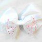 White Hair Bow Pink Polka Dots Alligator Clip Barrette